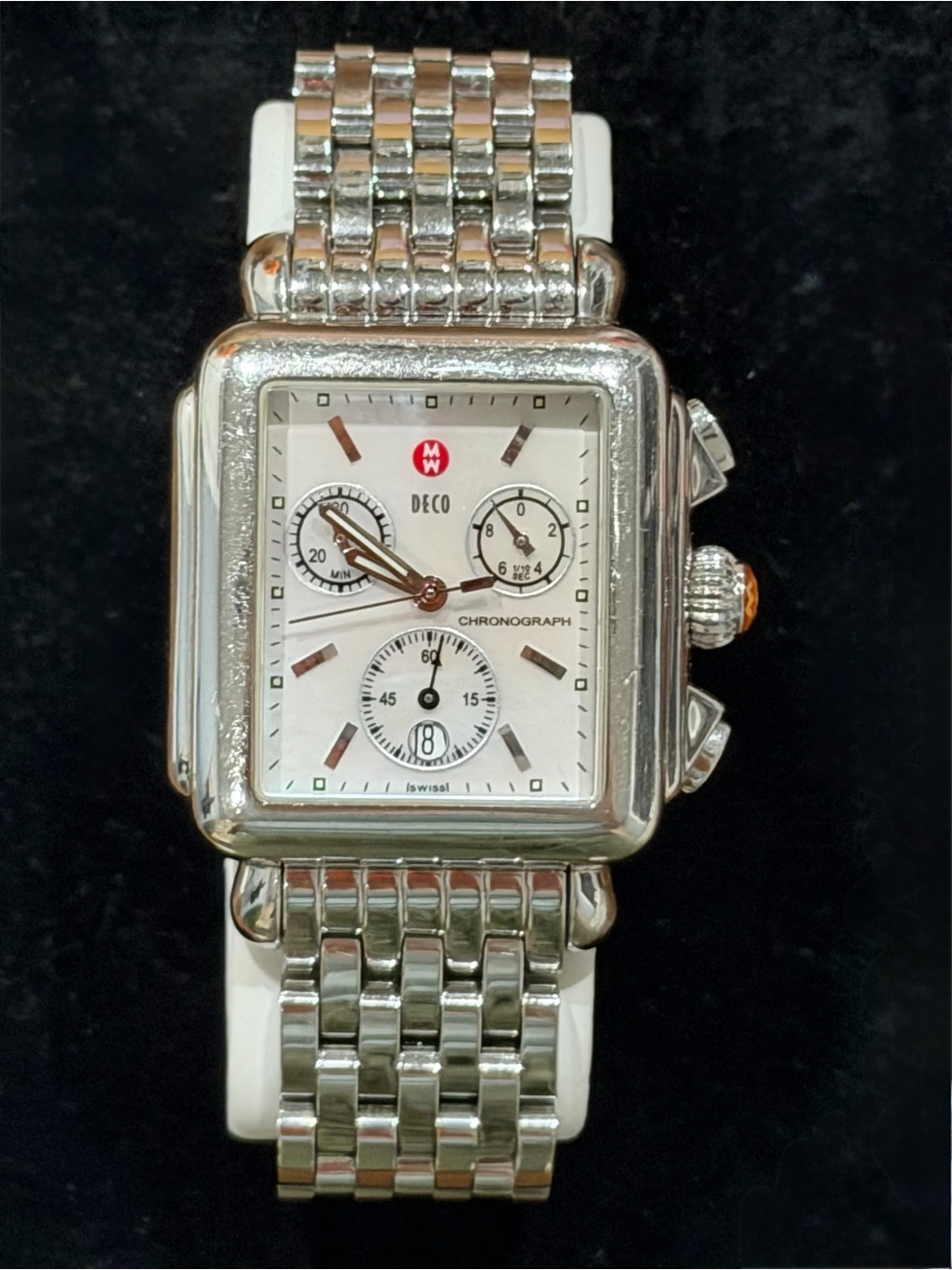 Michele Deco Chronograph Watch Stainless Steel Mother Of Pearl Dial Swiss Made